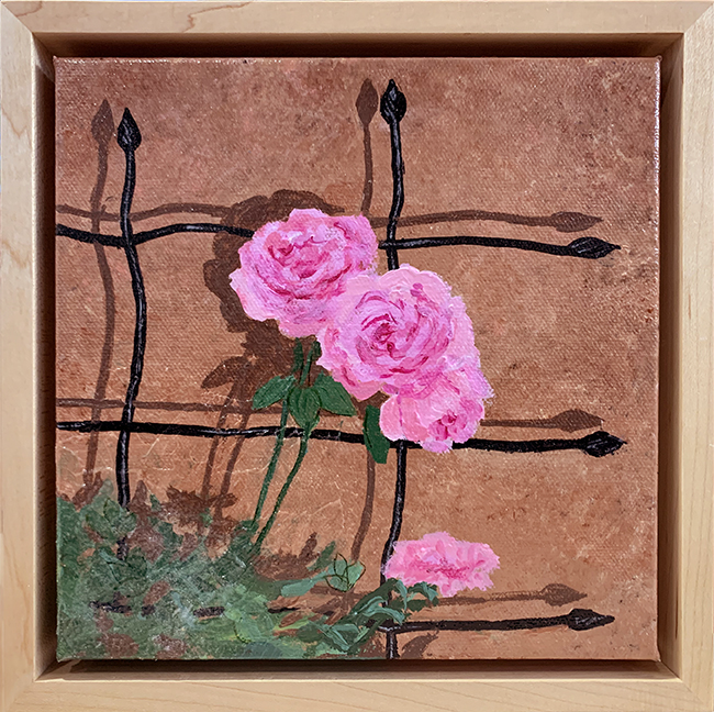 2022-28-Pink Rose on Trellis, in frame-reduced